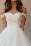 White  A Line Tulle Off The ShoulderShort Graduation Dress