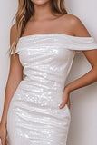 Sparkly White Off The Shoulder Bodycon Short Graduation Dress
