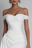 White Satin Bodycon Off The Shoulder Short Graduation Dress