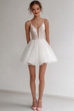 Sparkly Ivory Spaghetti Straps Short A Line Graduation Dress with Sequins