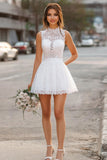 White High Neck Short A Line Graduation Dress with Lace