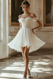 Ivory Organza Off The Shoulder Short A Line Graduation Dress
