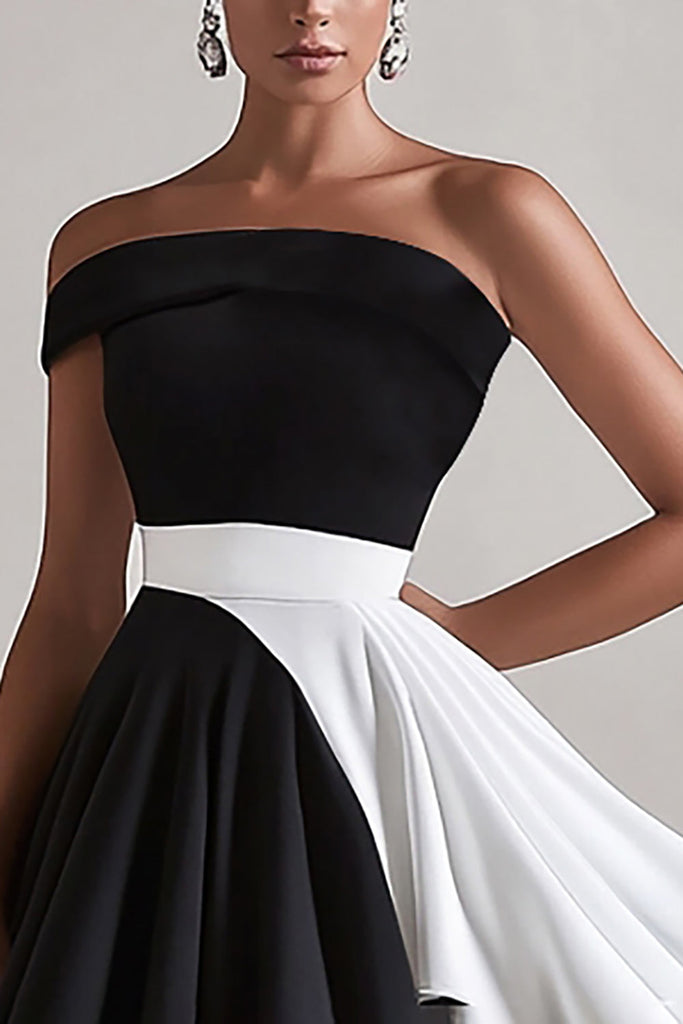 Zapakasa Women Black and White A Line Satin Short Cocktail Dress One