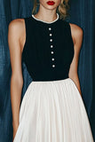Vintage Black and White Round Neck Chiffon Long A Line Formal Dress