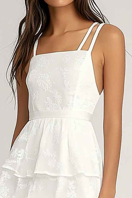 Ivory Chiffon Square Neck Midi A Line Graduation Dress