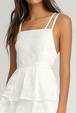 Ivory Chiffon Square Neck Midi A Line Graduation Dress