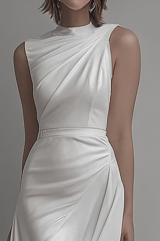 White High Neck Bodycon Short Sleeveless Graduation Dress
