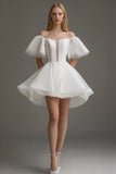 White Organza A Line Off The Shoulder Short Graduation Dress