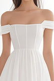 Ivory Chiffon A Line Corset Off The Shoulder Short Graduation Dress