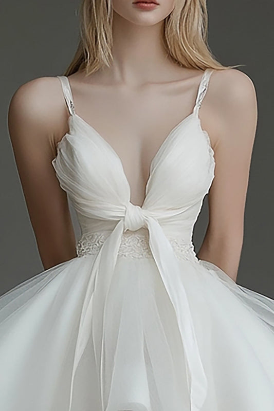 Ivory A Line Organza V Neck Short Graduation Dress