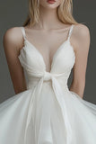 Ivory A Line Organza V Neck Short Graduation Dress