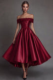 Black A Line Off The Shoulder Midi Satin Formal Dress