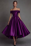 Black A Line Off The Shoulder Midi Satin Formal Dress