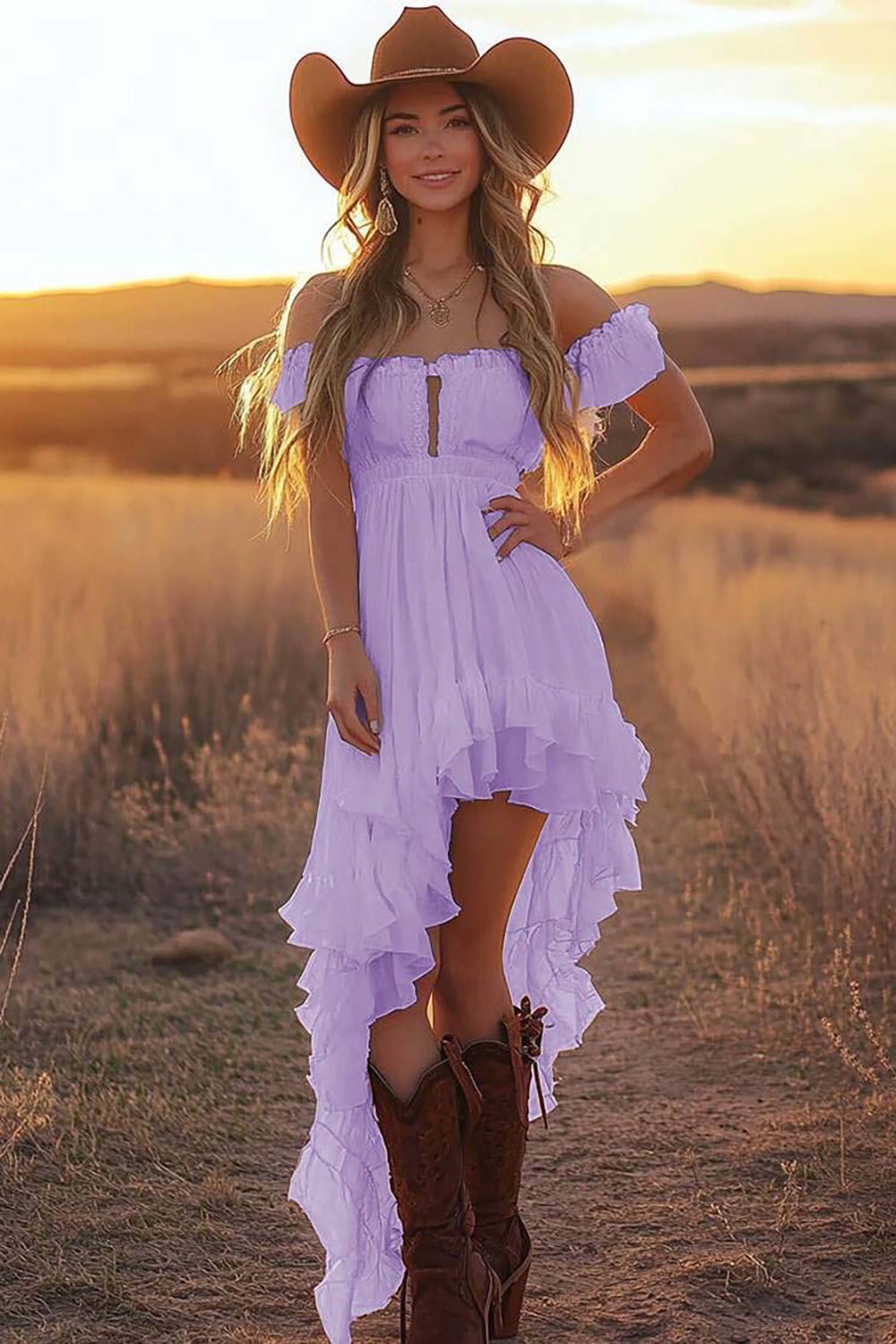 a line asymmetrical dress A-line Off-the-Shoulder Regular Straps Asymmetrical Wedding Dress With Appliqued Ruffles - Wedding Dresses