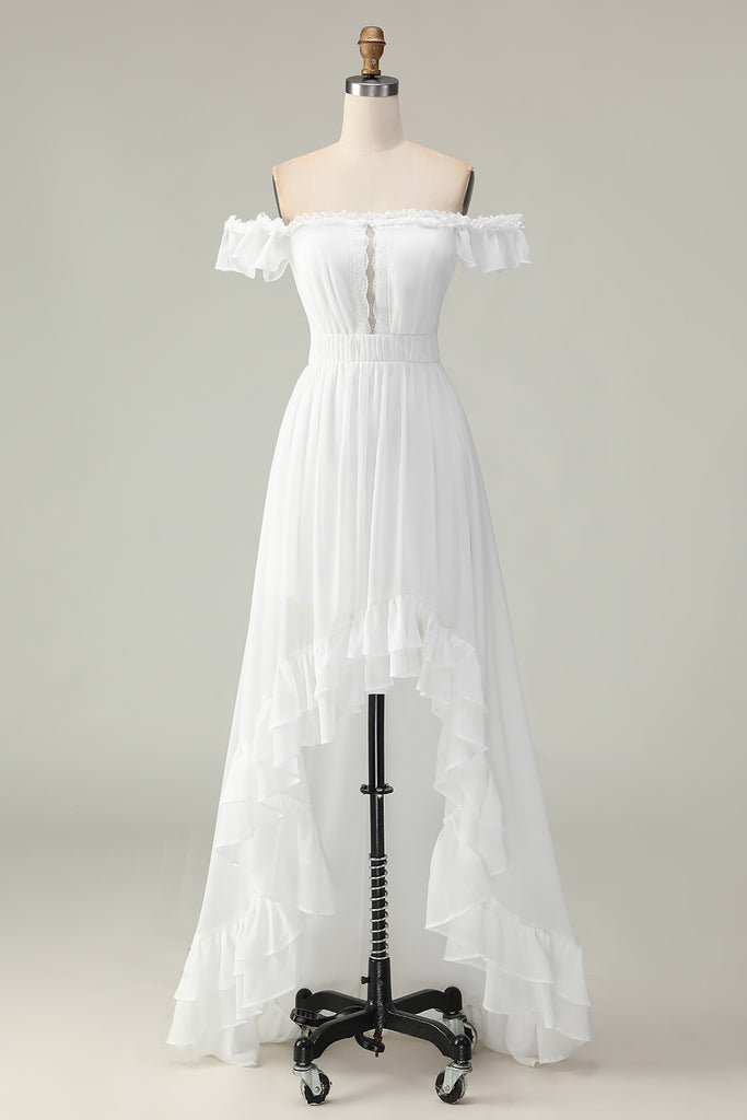 Zapakasa Women White A Line Formal Dress with Ruffles Chiffon ...