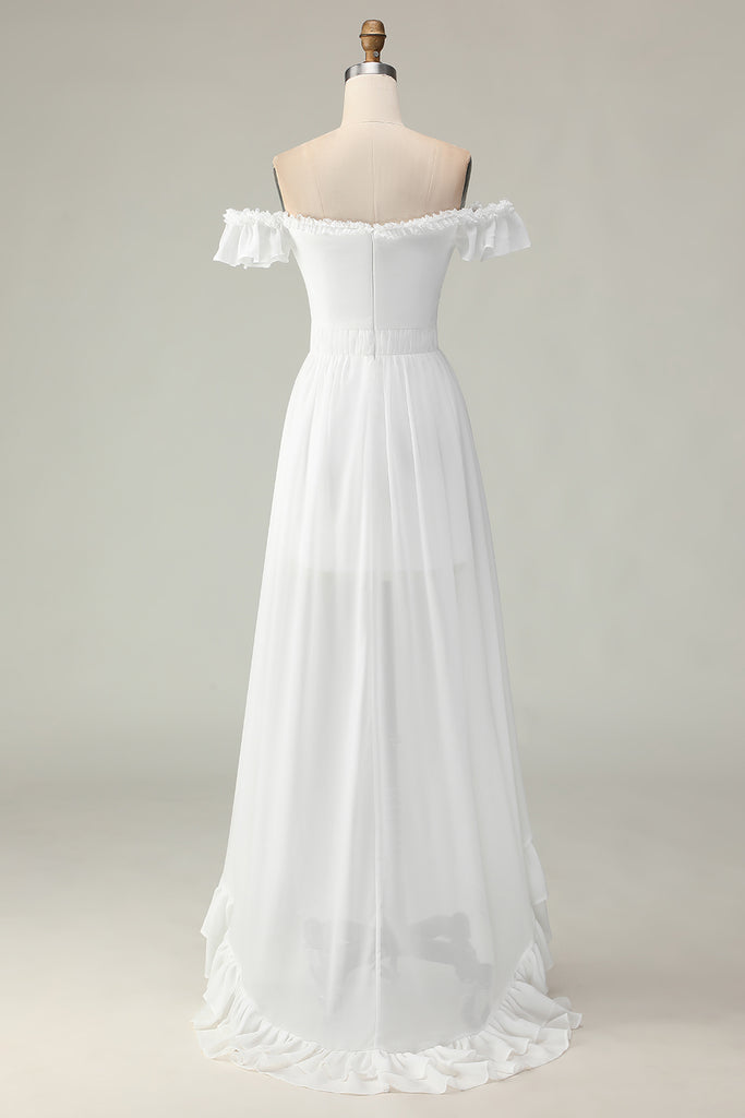 Zapakasa Women White A Line Formal Dress with Ruffles Chiffon ...