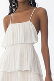 White A Line Spaghetti Straps Tiered Long Rehearsal Dinner Dress