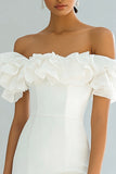 Ivory Bodycon Off the Shoulder Short Satin Graduation Dress