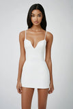 White Spaghetti Straps Satin Short Bodycon Graduation Dress