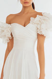 Ivory A Line Off the Shoulder Short Graduation Asymmetrical Dress with Ruffles