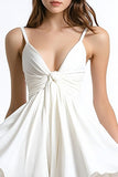 White A Line Spaghetti Straps Chiffon Short Graduation Dress with Ruffles