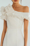Ivory Bodycon One Shoulder Satin Short Graduation Dress with Ruffles