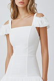 White A Line Cold Shoulder Short Satin Graduation Dress