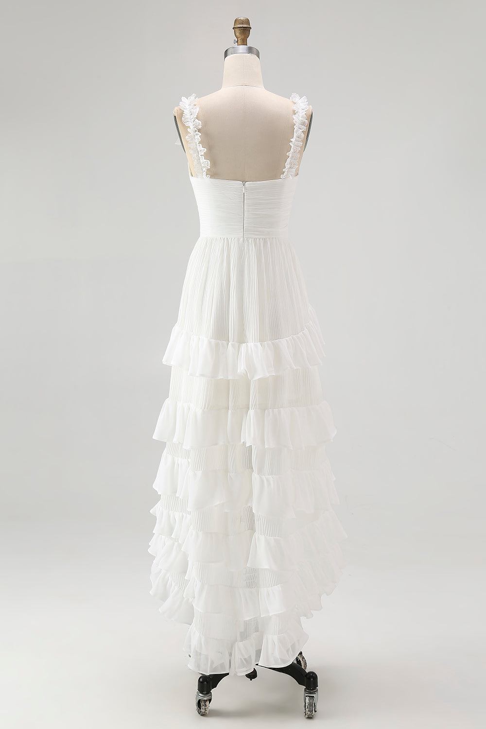 Ivory A Line Ruffled V-Neck High-Low Tiered Western Wedding Dress