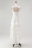 Ivory A Line Ruffled V-Neck High-Low Tiered Western Wedding Dress