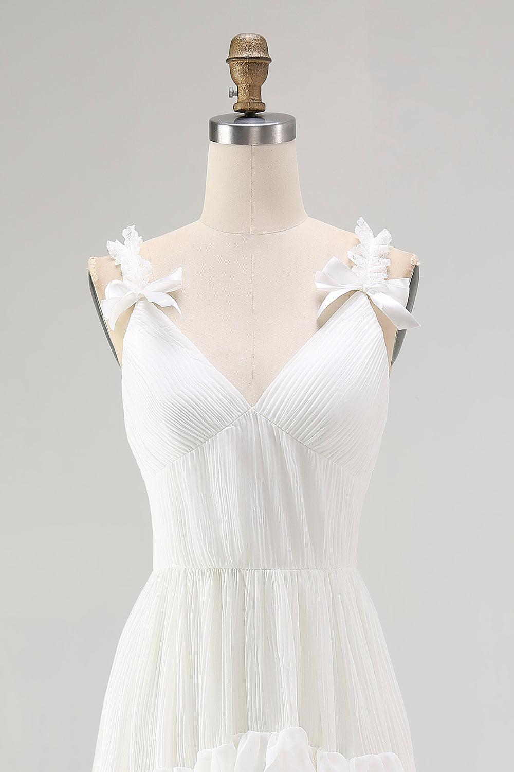 Ivory Tiered Ruffled A Line V-Neck High-Low Western Wedding Dress