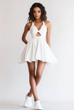 White A Line Halter Short Keyhole Graduation Dress