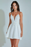 White A Line Spaghetti Straps Short Satin Graduation Dress