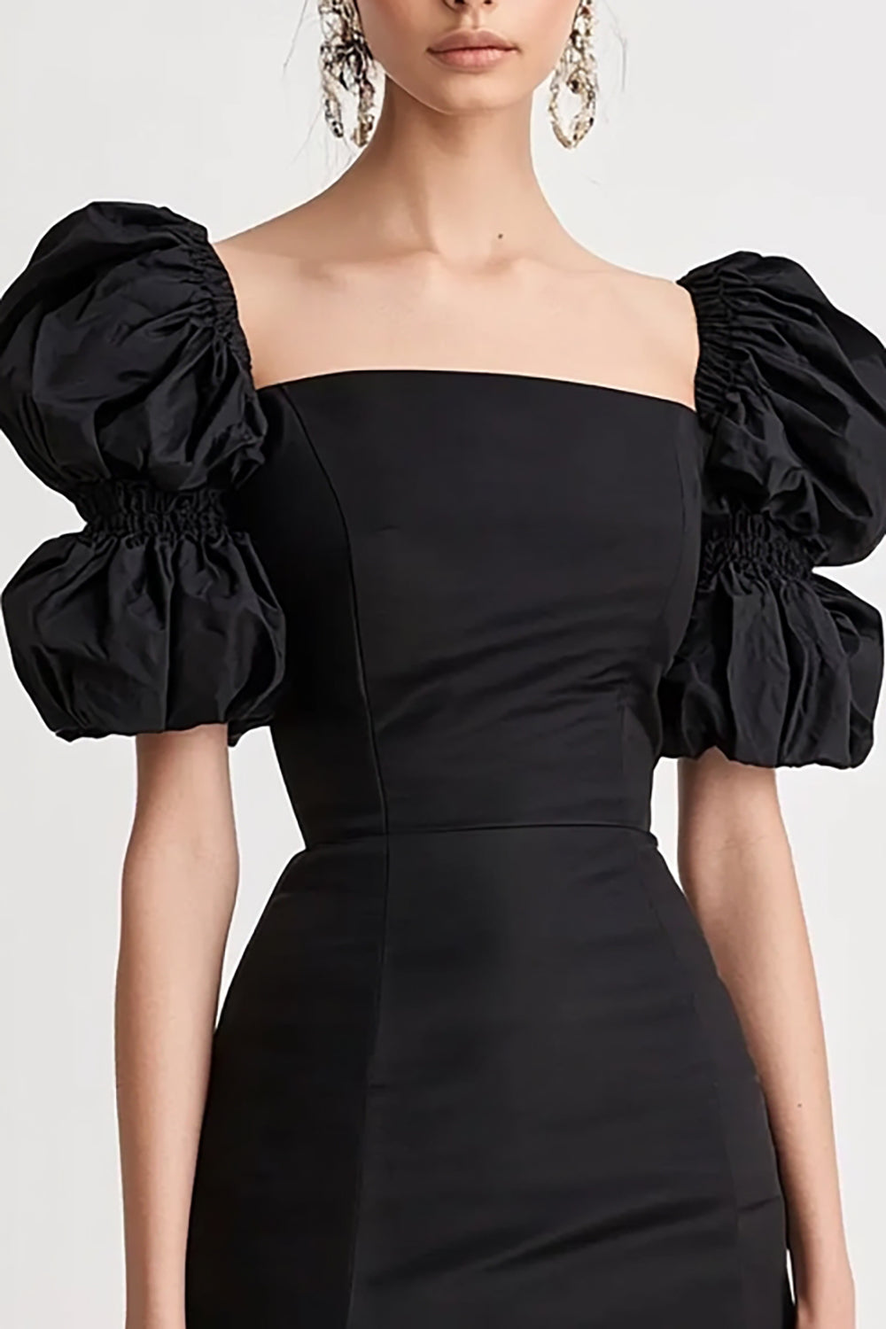 Black Satin Bodycon Square Neck Short Graduation Dress