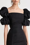 Black Satin Bodycon Square Neck Short Graduation Dress