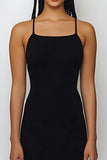 Black Satin Spaghetti Straps Long Sheath Formal Dress