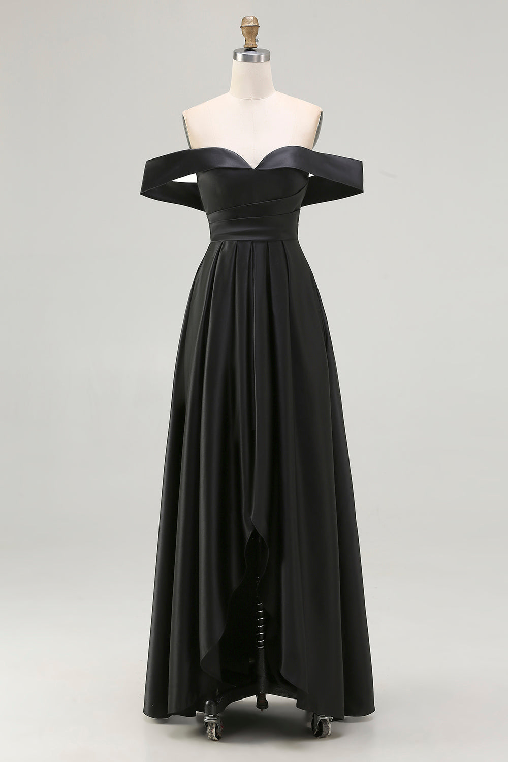 Zapakasa Women Black Satin Long Formal Dress with Slit A Line Off the