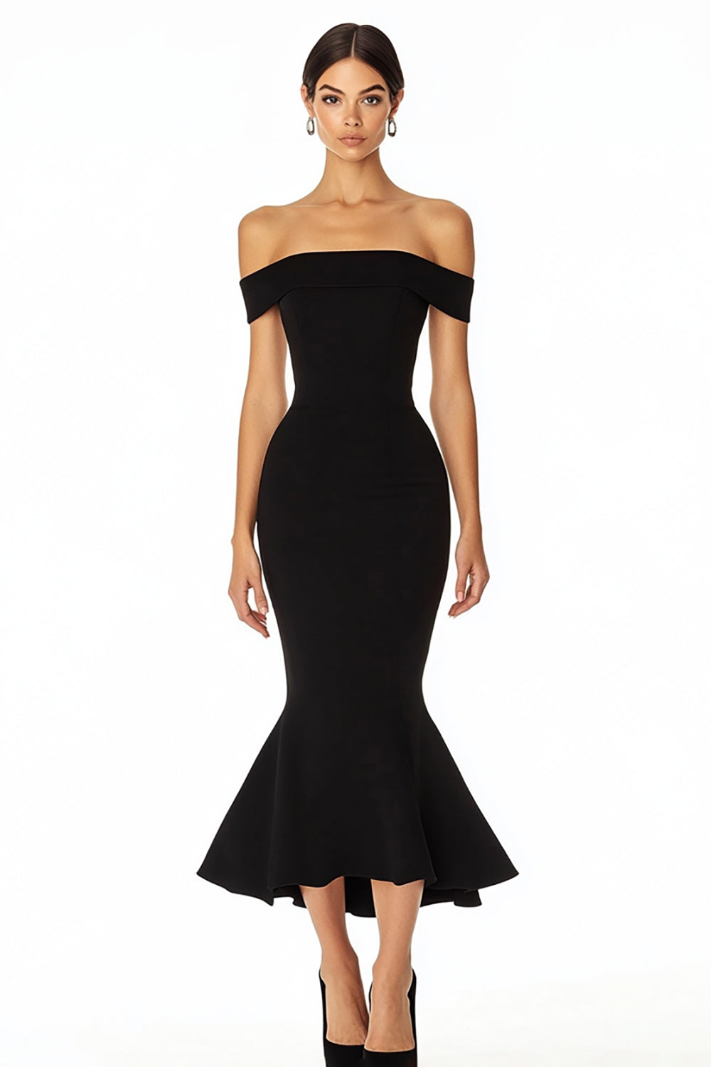 Black Off the Shoulder Satin Long Mermaid Formal Dress