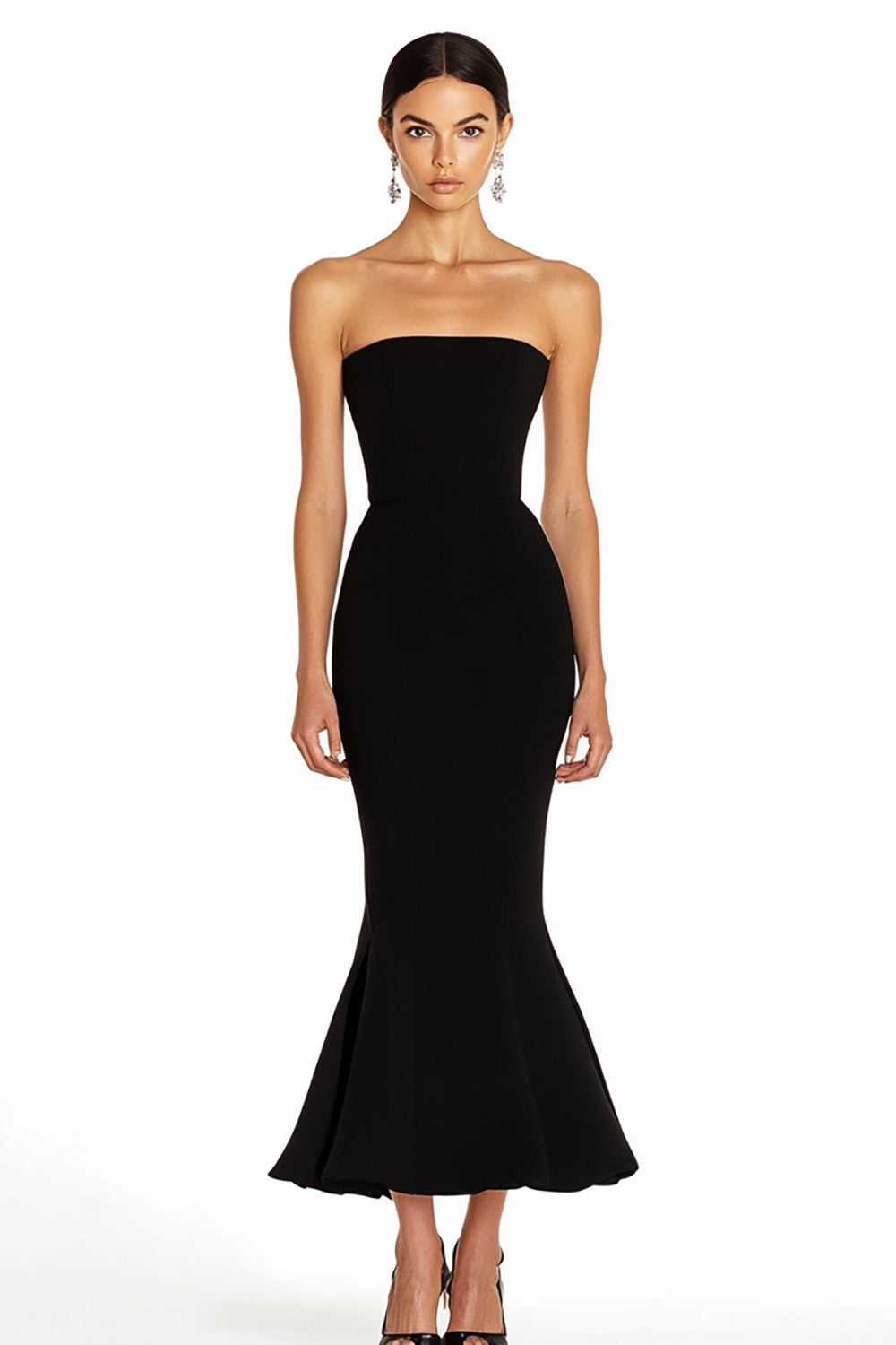 Black Strapless Satin Long Mermaid Formal Dress