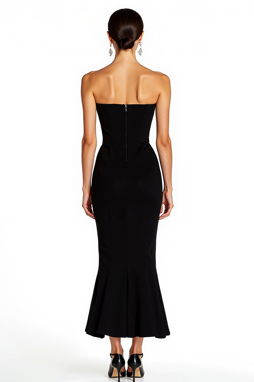 Black Strapless Satin Long Mermaid Formal Dress