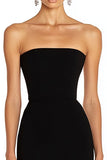 Black Strapless Satin Long Mermaid Formal Dress