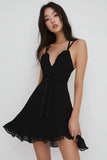 Black Chiffon A Line Spaghetti Straps Short Graduation Dress
