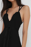 Black Chiffon A Line Spaghetti Straps Short Graduation Dress