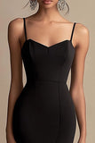 Black Spaghetti Straps Mermaid Midi Cocktail Dress with Ruffles