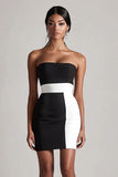 Black and White Satin  Bodycon Short Strapless Cocktail Dress
