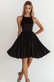 Black A Line Boat Neck Short Cocktail Dress