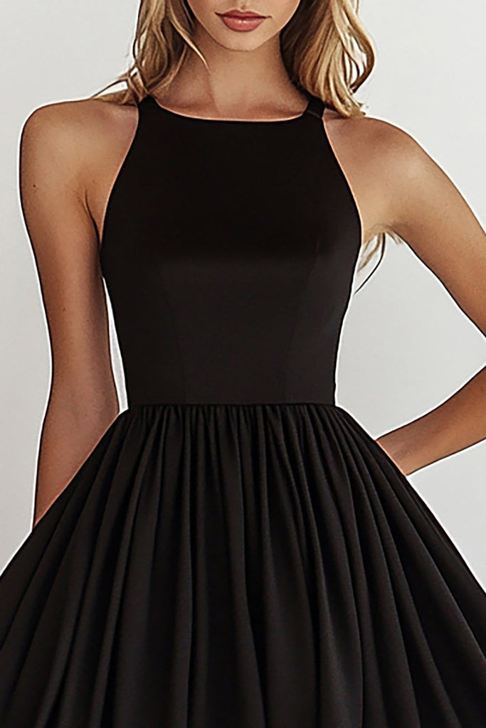 Zapakasa Women Black Boat Neck Short Cocktail Dress A Line Little Black