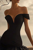 Black Off The Shoulder A Line High-Low Cocktail Dress with Ruffles