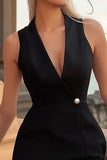 Black Deep V-Neck Satin Short Bodycon Cocktail Dress