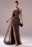 Brown Leopard Print Mermaid Front Twist Long Prom Dress with Slit