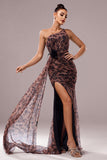 Brown Leopard Print Mermaid Front Twist Long Prom Dress with Slit